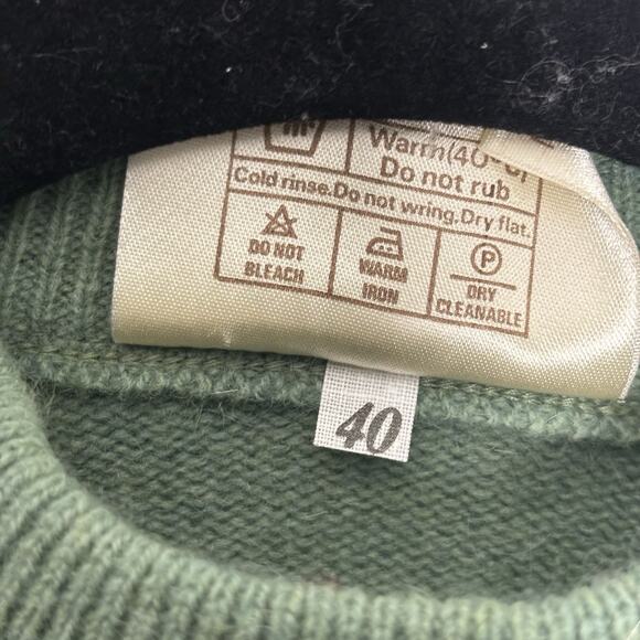 Vintage 70s Lambswool Angora Blend Mock Neck Sweater UK England British Green 40 - Picture 4 of 8